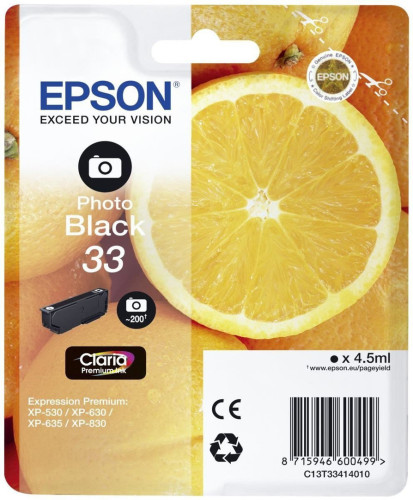 Epson tintapatron Singlepack Photo Black 33 Claria Premium Ink