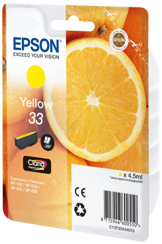 Epson tintapatron Singlepack Yellow 33 Claria Premium Ink