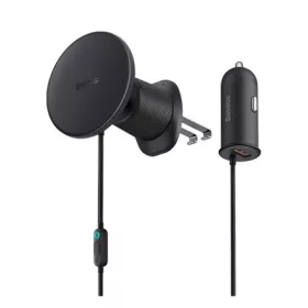   BASEUS CW01 autós tartó szellőzőre, MagSafe + autós töltő USB aljzat, FEKETE