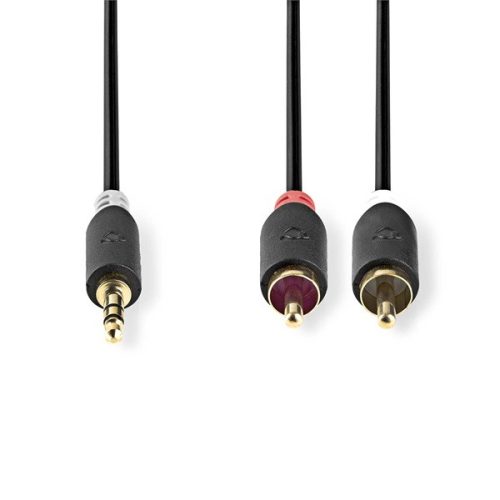 Nedis CABW22200AT50 sztereo audió kábel 3,5mm sztereo jack - 2x RCA,  Aranyozott,  5 m