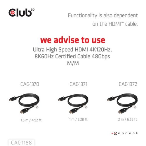 Club 3D Átalakító - CAC-1188 (Mini DP 1.4 to HDMI 8K60Hz, aktív, HDCP 2.2, 9 cm kábel)