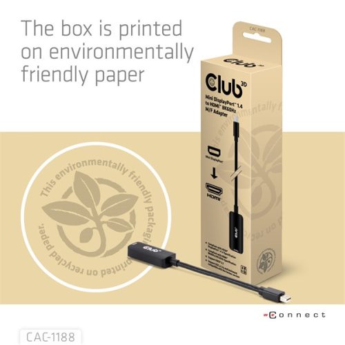 Club 3D Átalakító - CAC-1188 (Mini DP 1.4 to HDMI 8K60Hz, aktív, HDCP 2.2, 9 cm kábel)