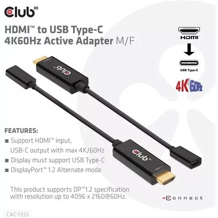 Club 3D KAB Club3D HDMI to USB Type-C 4K60Hz Active Adapter M/F