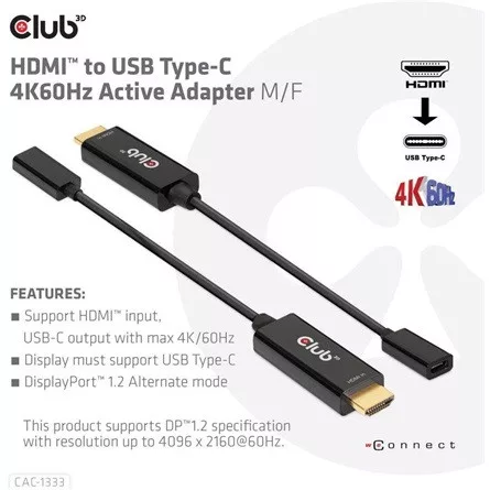 Club 3D KAB Club3D HDMI to USB Type-C 4K60Hz Active Adapter M/F