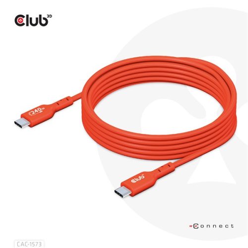Club 3D Kábel - CAC-1573 (USB2 Type-C, M/M Kétirányú, 480Mb, 240W EPR, 2m)