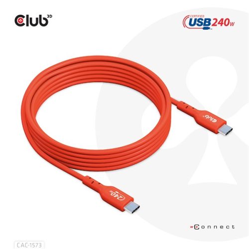 Club 3D Kábel - CAC-1573 (USB2 Type-C, M/M Kétirányú, 480Mb, 240W EPR, 2m)