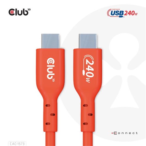 Club 3D Kábel - CAC-1573 (USB2 Type-C, M/M Kétirányú, 480Mb, 240W EPR, 2m)