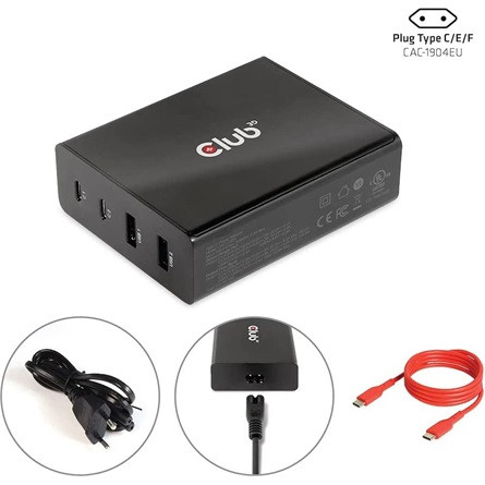 Club 3D EGY Club3D 4 ports, 2x USB Type-A 2x Type-C up to 112W Power Charger