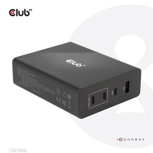 Club 3D Hálózati Töltő - CAC-1906 (132W GaN, 2x USB-A, 2x USB-C, PD3.0, 4 csatlakozó)