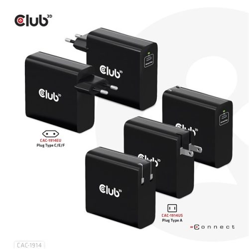 Club 3D Hálózati Töltő - CAC-1914EU (USB-C, 140W, GaN technológia, PD 3.1)
