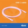 Club 3D Kábel - CAC-3002 (USB-C, PD 240W, 20Gbps, 4K60Hz, 2m, rózsaszín)