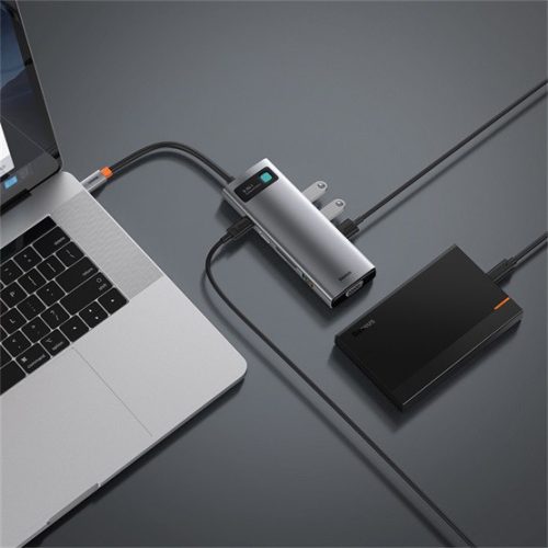 Baseus Metal Gleam 9-in-1 Multifunctional USB Type-C HUB dokkoló állomás, szürke