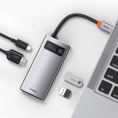 Baseus HUB Baseus Metal Gleam 4-in-1 Multifunctional USB Type-C HUB dokkoló állomás, szürke