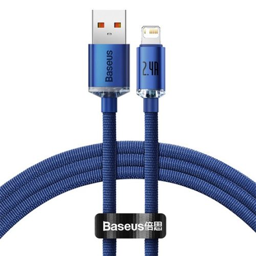 Baseus Crystal Shine USB Type-A – iPhone, 2.4A, gyorstöltő adatkábel, 1.2m, kék