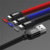Baseus Three Primary Colors 3-in-1 USB Type-A – iPhone+USB Type-C+Micro USB, 3.5A gyorstöltő adatkábel, 1.2m, fekete