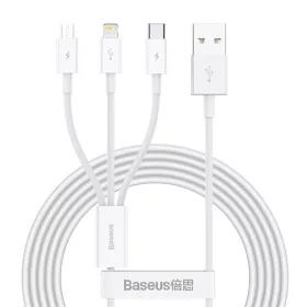   Baseus Superior USB Type-A – iPhone+USB Type-C+Micro USB, 3.5A gyorstöltő adatkábel, 1.5m, fehér