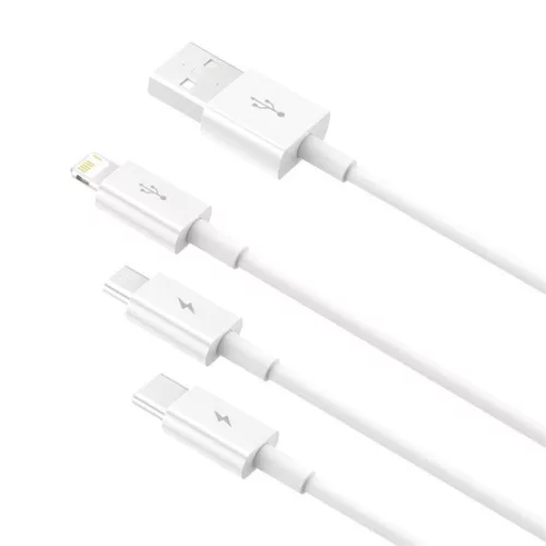 Baseus Superior USB Type-A – iPhone+USB Type-C+Micro USB, 3.5A gyorstöltő adatkábel, 1.5m, fehér