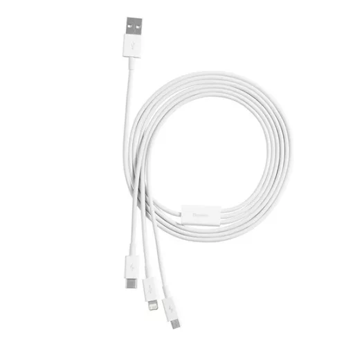 Baseus Superior USB Type-A – iPhone+USB Type-C+Micro USB, 3.5A gyorstöltő adatkábel, 1.5m, fehér
