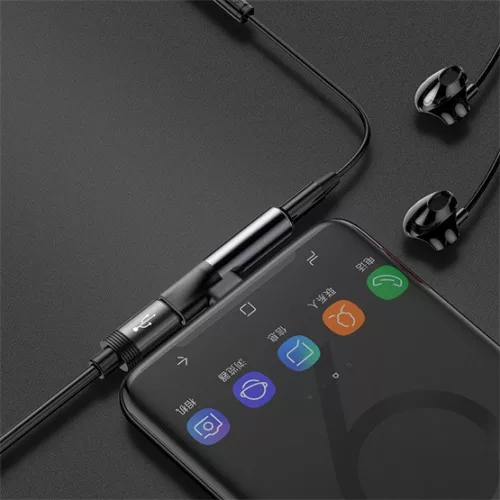 Baseus L41 USB Type-C – USB Type-C/3,5 mm jack audió és táp adapter, fekete