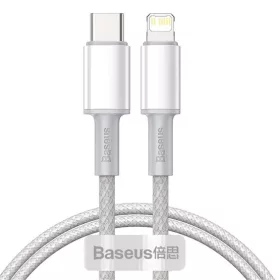   Baseus High Density Braided USB Type-C – iPhone, PD 20W gyorstöltő adatkábel, 1m, fehér