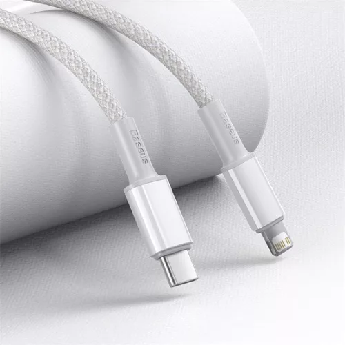 Baseus High Density Braided USB Type-C – iPhone, PD 20W gyorstöltő adatkábel, 1m, fehér