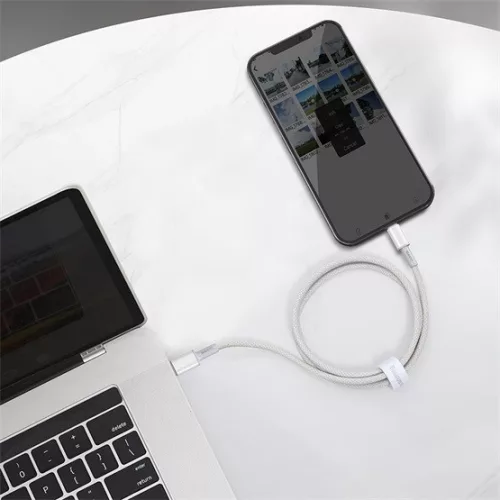 Baseus High Density Braided USB Type-C – iPhone, PD 20W gyorstöltő adatkábel, 1m, fehér