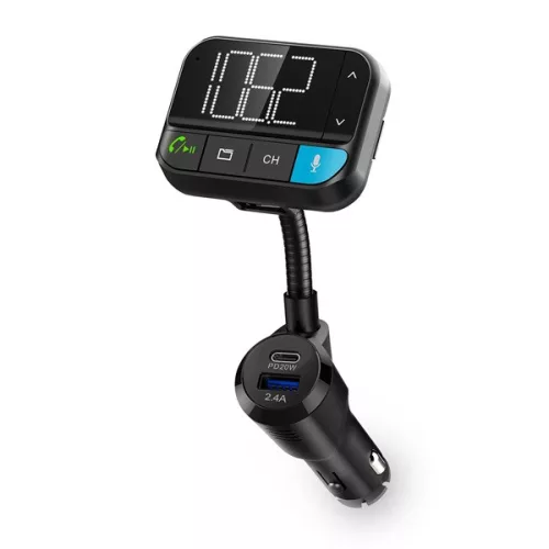Nedis CATR1024BK FM transmitter, Bluetooth, PD 20W / QC 3.0, Gyorstöltés, Basszuskiemelés, Google Asszisztens / Siri