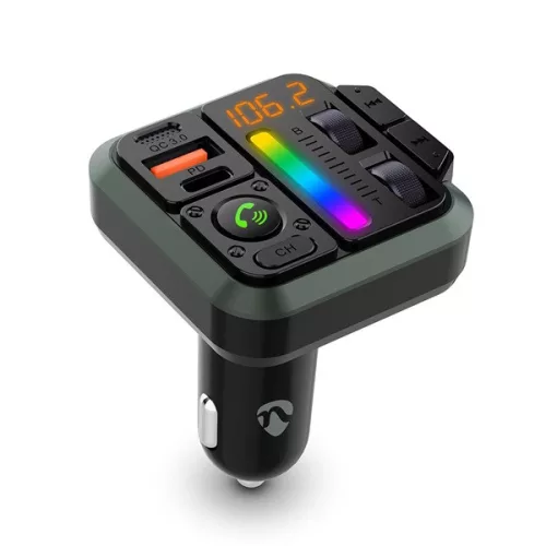 Nedis CATR2024BK FM transmitter, Bluetooth, PD 18 W / PD 20 W, Gyorstöltés, Basszuskiemelés, Google Asszisztens / Siri