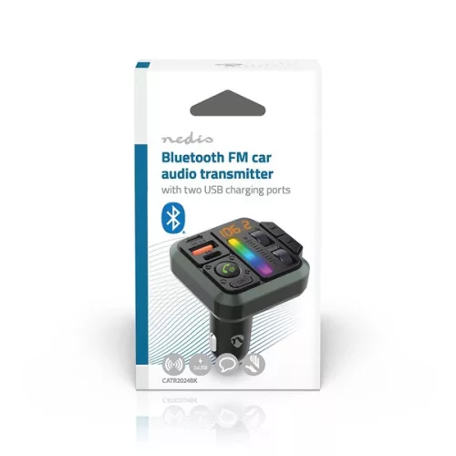 Nedis CATR2024BK FM transmitter, Bluetooth, PD 18 W / PD 20 W, Gyorstöltés, Basszuskiemelés, Google Asszisztens / Siri
