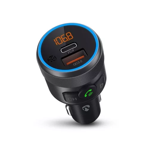 Nedis CATR3024BK FM transmitter, Bluetooth, PD 18 W / PD 24 W, Gyorstöltés, Basszuskiemelés, Google Asszisztens / Siri