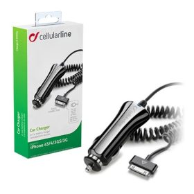   Cellularline iPhone 2G CELLULARLINE autós töltő 3.5W + fix 30 pin kábel, MA591G kompatibilis, FEKETE