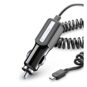   CELLULARLINE autós töltő 10W + fix microUSB, spirálkábel, FEKETE