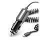 CELLULARLINE autós töltő 10W + fix microUSB, spirálkábel, FEKETE