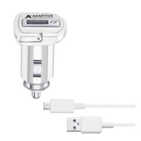   CELLULARLINE autós töltő USB aljzat 15W, gyorstöltő + microUSB kábel, FEHÉR