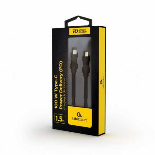 Vez Gembird kábel - USB Type-C apa - USB Type-C apa 2.0 adat+töltőkábel 100W, Gyorstöltés, 1,5m, fekete)