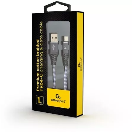 Gembird USB-C -> USB-A 2.0 M/M adatkábel 1m ezüst-fehér szövet borítás