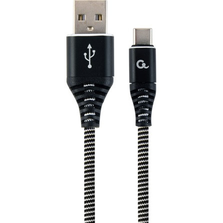 Gembird USB-C -> USB-A 2.0 M/M adatkábel 2m fekete-fehér szövet borítás