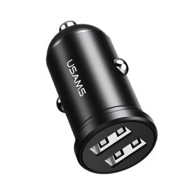 USAMS autós töltő 2 USB aljzat 12W, gyorstöltő, FEKETE