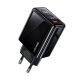 USAMS T40 hálózati töltő USB+Type-C aljzat 20W, PD gyorstöltő 3.0, FEKETE