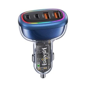  USAMS C33 autós töltő 2 USB+2 Type-C aljzat 120W, PD gyorstöltő 3.0, SÖTÉTKÉK