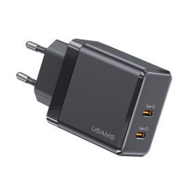   USAMS T54 hálózati töltő 2 Type-C aljzat 40W, PD gyorstöltő, FEKETE