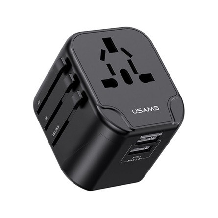 USAMS T55 utazó töltő 2 USB aljzat 12W, AU, FEKETE