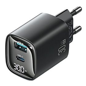   USAMS CC229 hálózati töltő USB+Type-C aljzat 30W, LED kijelző, FEKETE