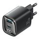 USAMS CC229 hálózati töltő USB+Type-C aljzat 30W, LED kijelző, FEKETE