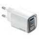 USAMS CC229 hálózati töltő USB+Type-C aljzat 30W, LED kijelző, FEHÉR
