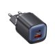USAMS CC254 hálózati töltő USB+Type-C aljzat 30W, PD gyorstöltő, FEKETE