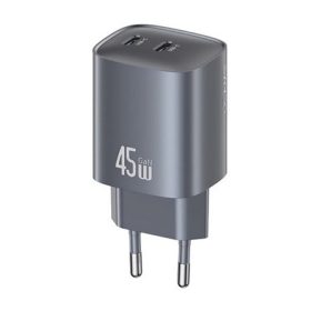   USAMS hálózati töltő 2 Type-C aljzat 45W, PD gyorstöltő 3.0, SÖTÉTSZÜRKE
