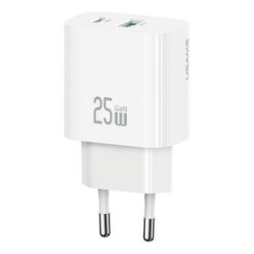   USAMS T65 hálózati töltő USB+Type-C aljzat 25W, PD gyorstöltő, FEHÉR