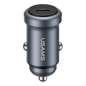   USAMS CC321 autós töltő Type-C aljzat (30W, PD gyorstöltő) SÖTÉTSZÜRKE