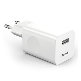   BASEUS hálózati töltő USB aljzat 24W, PD gyorstöltő 3.0, FEHÉR